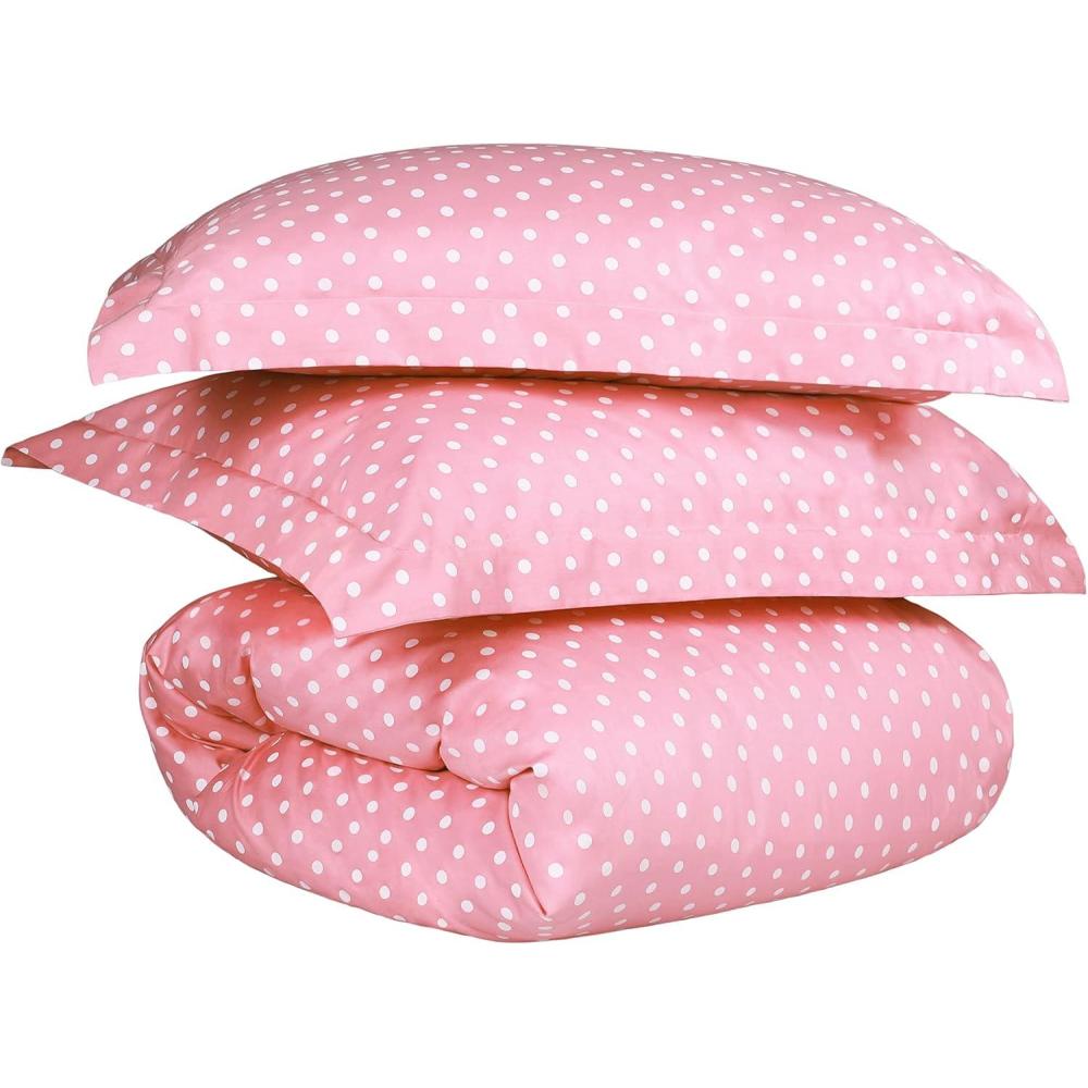 imageSUPERIOR Polka Dot Duvet Cover Set Cotton Blend Bedding Sets Soft and Wrinkle Resistant Duvet Cover with Matching Pillow Sham  Twin GreyPink