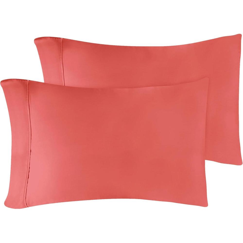 imageStandard Pillowcases 300Thread LongStaple Combed Cotton Sateen 2Piece Set WhiteCoral