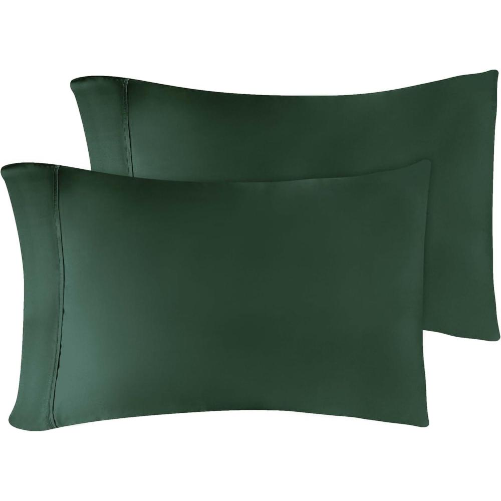 imageStandard Pillowcases 300Thread LongStaple Combed Cotton Sateen 2Piece Set WhiteHunter Green