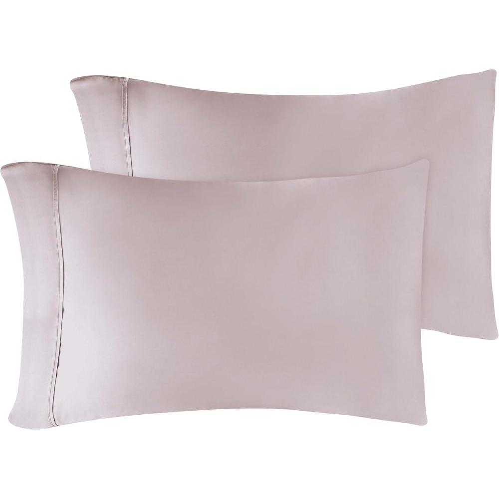 imageStandard Pillowcases 300Thread LongStaple Combed Cotton Sateen 2Piece Set WhiteLilac