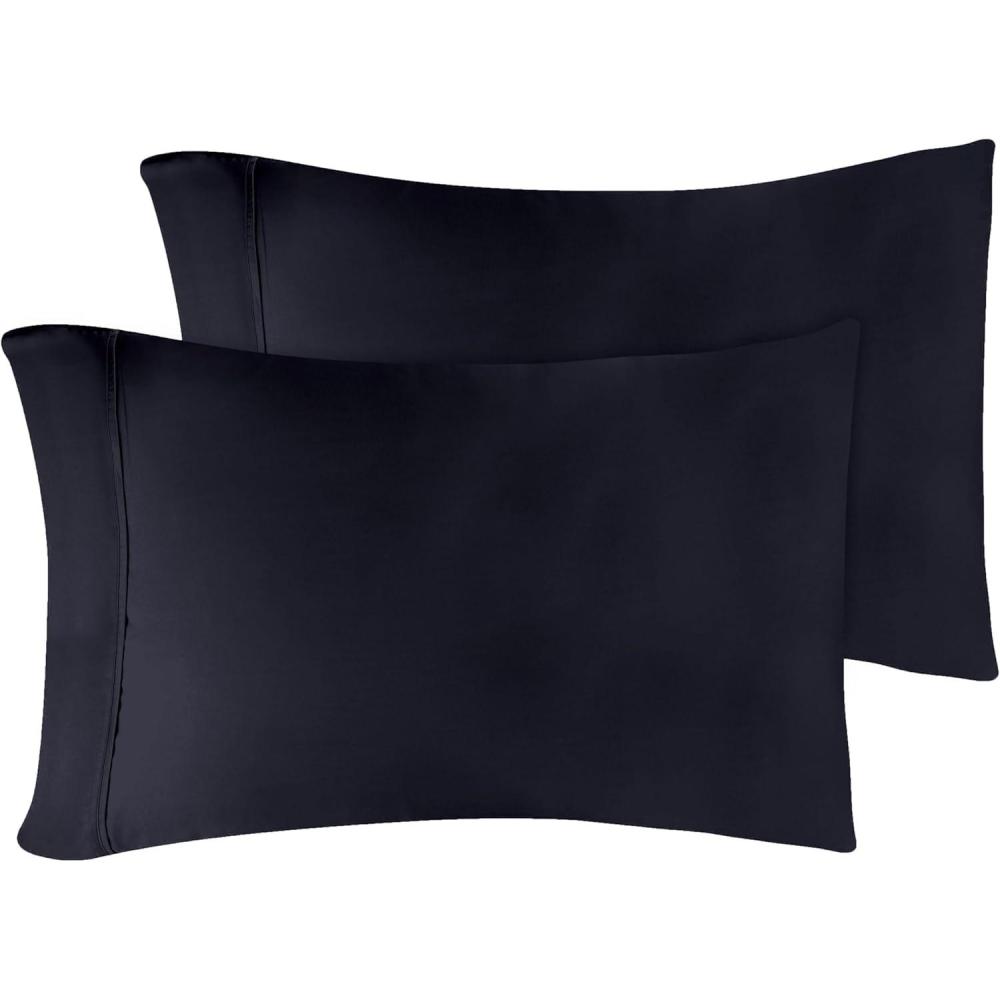 imageStandard Pillowcases 300Thread LongStaple Combed Cotton Sateen 2Piece Set WhiteNavy Blue