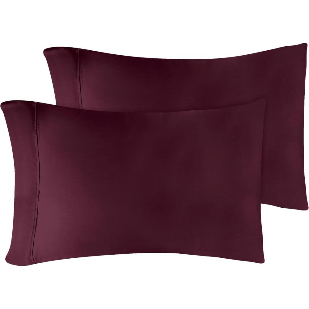 imageStandard Pillowcases 300Thread LongStaple Combed Cotton Sateen 2Piece Set WhitePlum