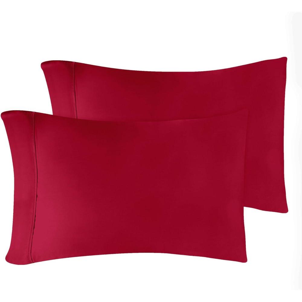 imageStandard Pillowcases 300Thread LongStaple Combed Cotton Sateen 2Piece Set WhiteRed