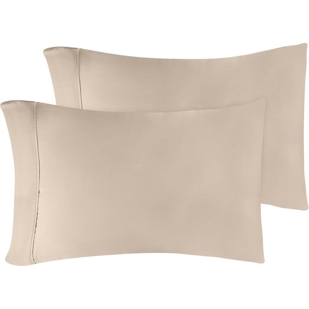 imageStandard Pillowcases 300Thread LongStaple Combed Cotton Sateen 2Piece Set WhiteTan
