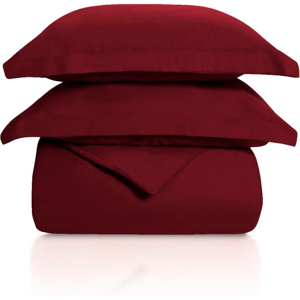 imageSuperior 100 Cotton 300 Thread Count Wrinkle Free Easy Care 3 Piece  KingCalifornia King Duvet Cover Set IvoryBurgundy