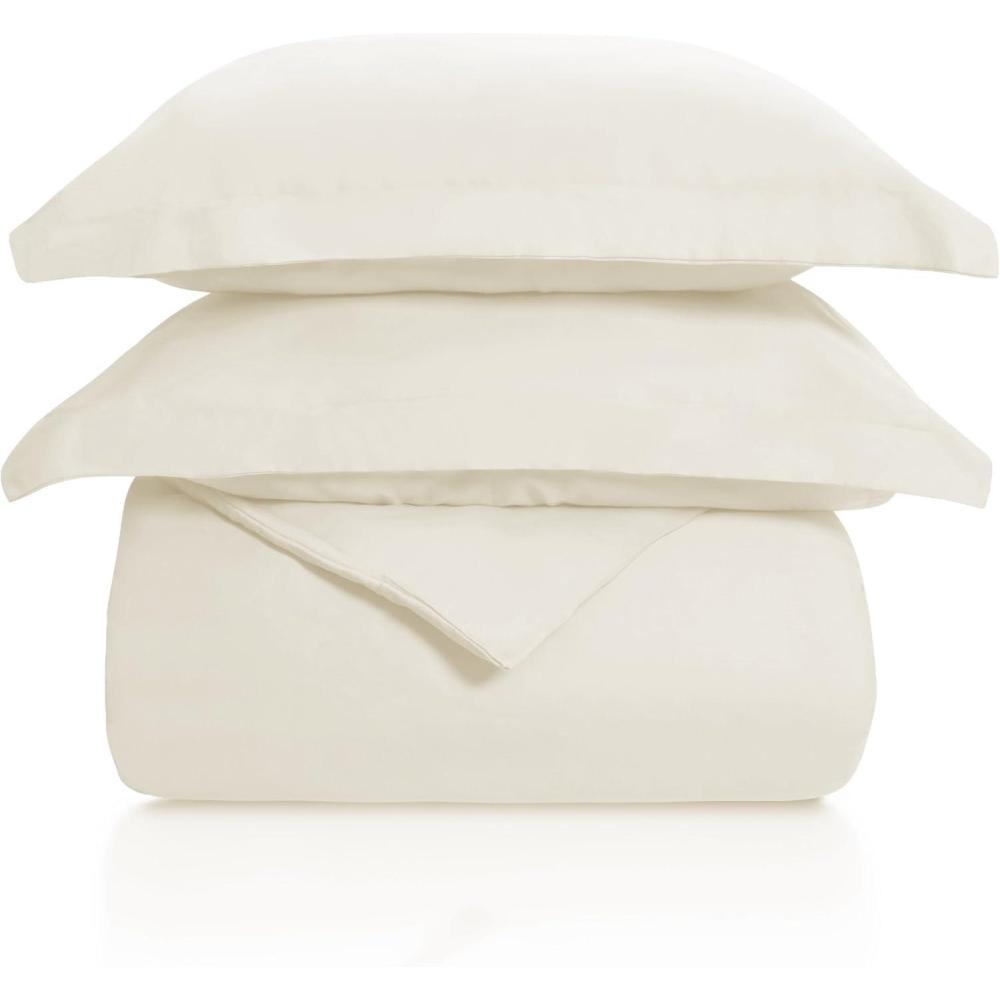 imageSuperior 100 Cotton 300 Thread Count Wrinkle Free Easy Care 3 Piece  KingCalifornia King Duvet Cover Set IvoryIvory