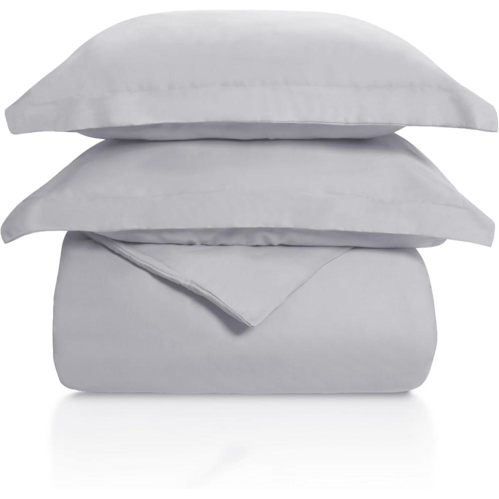 imageSuperior 100 Cotton 300 Thread Count Wrinkle Free Easy Care 3 Piece  KingCalifornia King Duvet Cover Set IvoryLight Grey