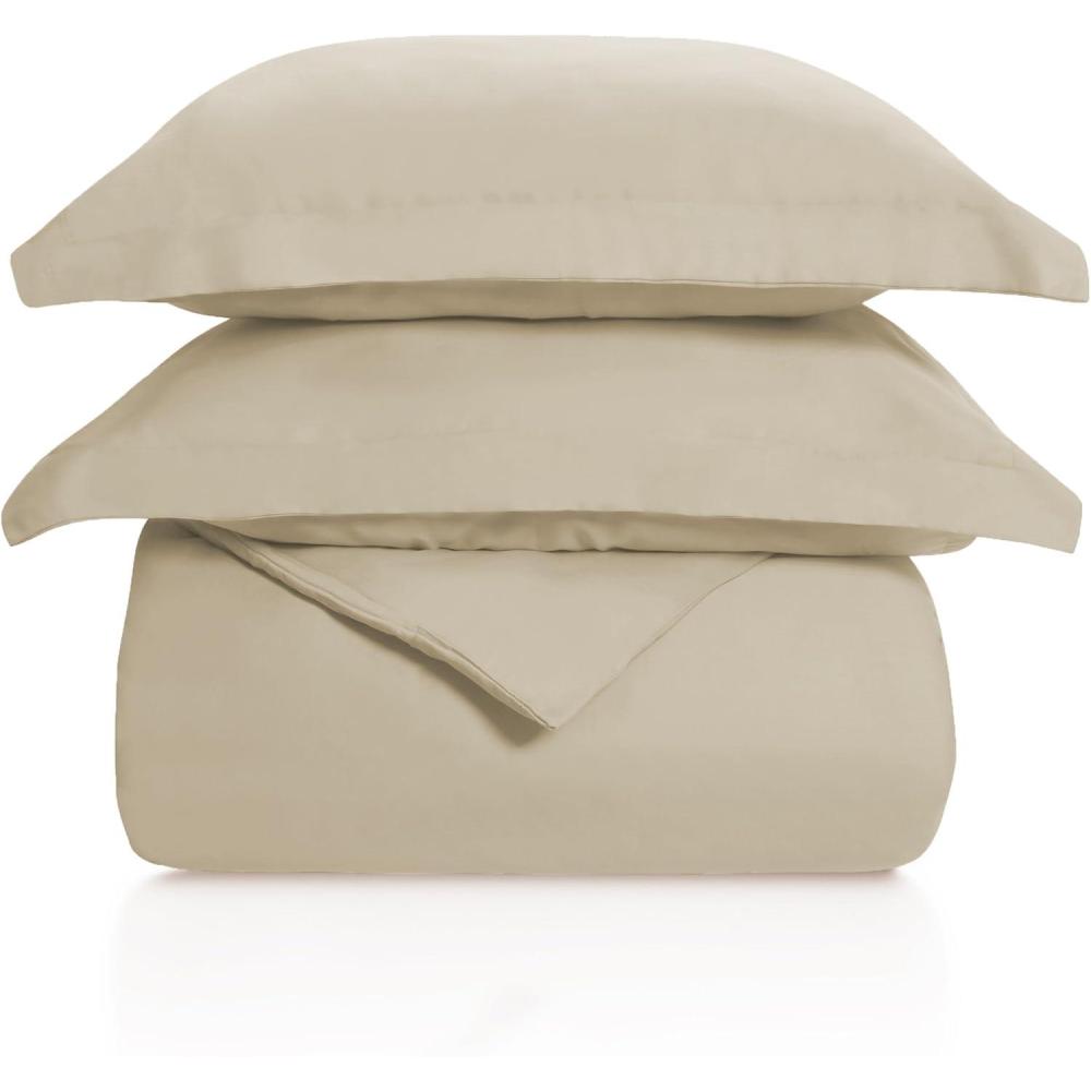 imageSuperior 100 Cotton 300 Thread Count Wrinkle Free Easy Care 3 Piece  KingCalifornia King Duvet Cover Set IvoryTan