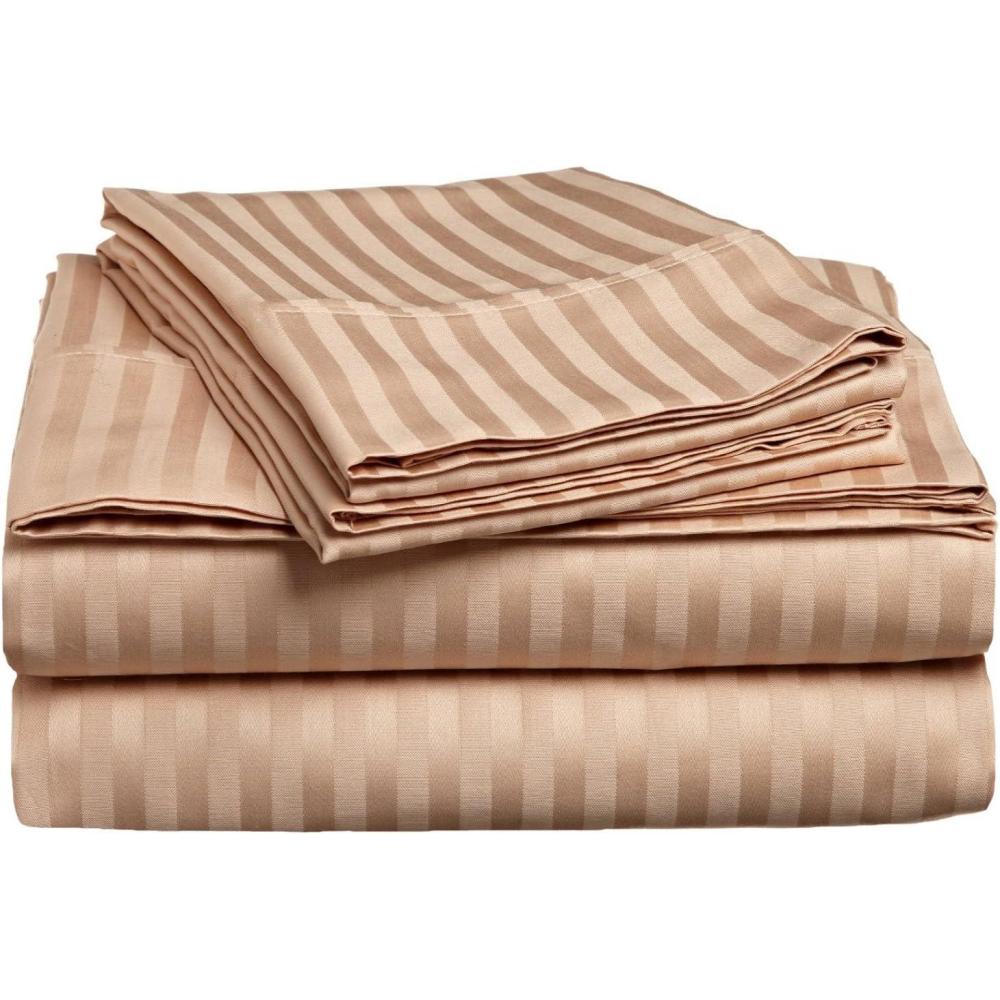 imageSuperior 100 Egyptian Cotton 300 Thread Count Striped Bed Sheet Set 1 Elastic Deep Pocket Fitted Sheet 1 Flat Sheet 2 Pillowcases Soft Bedding Sateen Weave Hunter Green QueenBeige