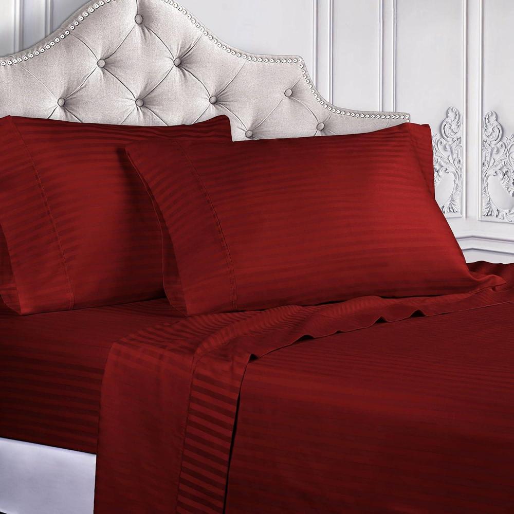 imageSuperior 100 Egyptian Cotton 300 Thread Count Striped Bed Sheet Set 1 Elastic Deep Pocket Fitted Sheet 1 Flat Sheet 2 Pillowcases Soft Bedding Sateen Weave Hunter Green QueenBurgundy