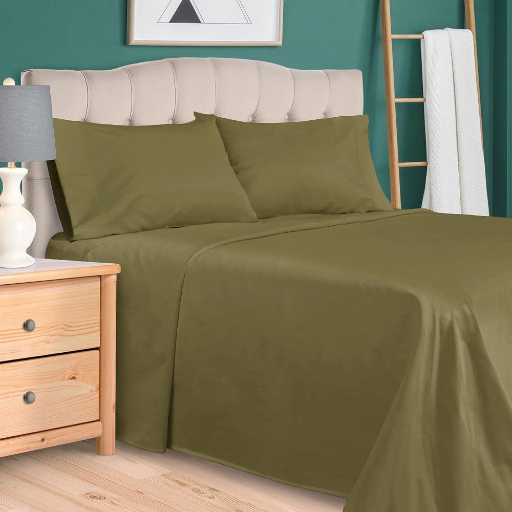 imageSuperior 100 Egyptian Cotton 300 Thread Count Striped Bed Sheet Set 1 Elastic Deep Pocket Fitted Sheet 1 Flat Sheet 2 Pillowcases Soft Bedding Sateen Weave Hunter Green QueenSage