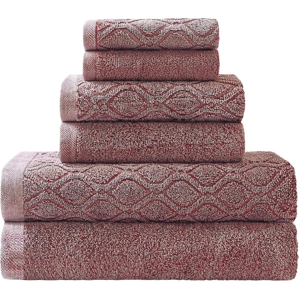 imageSuperior 100 Egyptian Cotton 500 GSM 6 Piece Towel Set 2 Face 2 Hand 2 Towels Ideal For Bathroom Kitchen or Beach Quick Dry Jacquard and Solid MidWeight CoralRumba Red