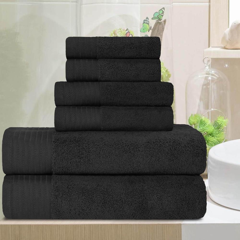 imageSuperior 100 Egyptian Cotton 500 GSM 6 Piece Towel Set 2 Face 2 Hand 2 Towels Ideal For Bathroom Kitchen or Beach Quick Dry Jacquard and Solid MidWeight CoralBlack