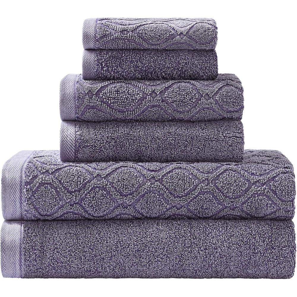 imageSuperior 100 Egyptian Cotton 500 GSM 6 Piece Towel Set 2 Face 2 Hand 2 Towels Ideal For Bathroom Kitchen or Beach Quick Dry Jacquard and Solid MidWeight CoralLilac
