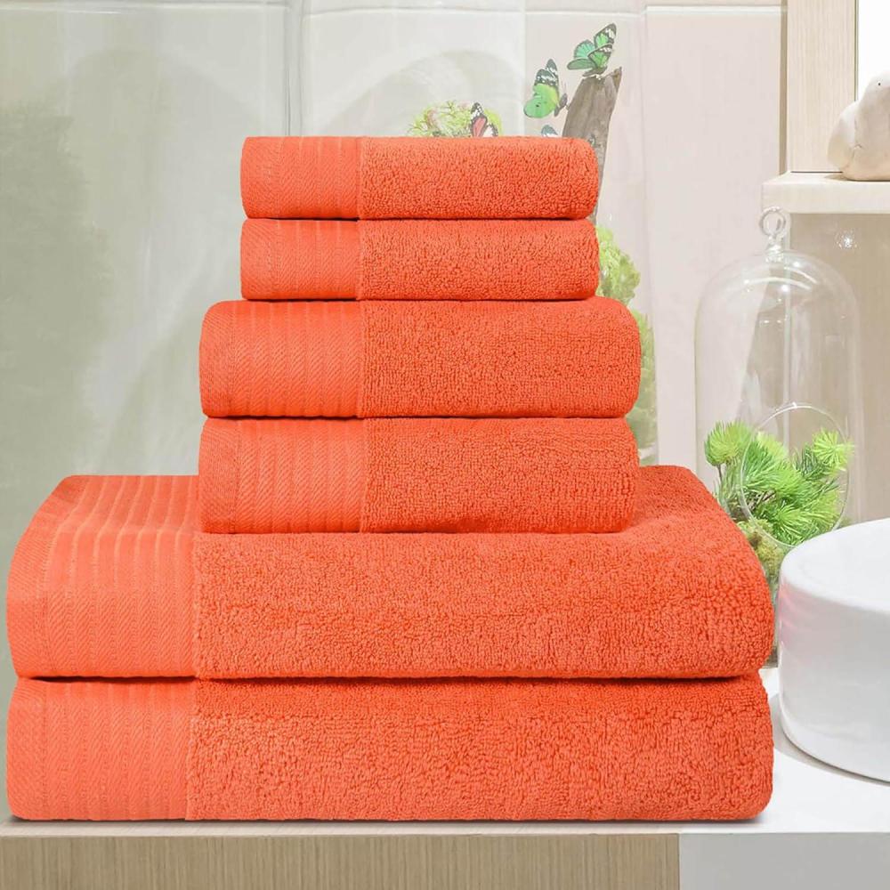 imageSuperior 100 Egyptian Cotton 500 GSM 6 Piece Towel Set 2 Face 2 Hand 2 Towels Ideal For Bathroom Kitchen or Beach Quick Dry Jacquard and Solid MidWeight CoralEmberglow