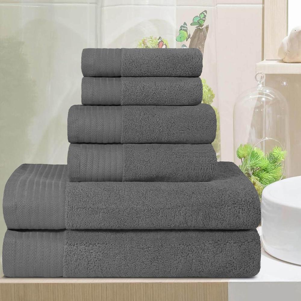 imageSuperior 100 Egyptian Cotton 500 GSM 6 Piece Towel Set 2 Face 2 Hand 2 Towels Ideal For Bathroom Kitchen or Beach Quick Dry Jacquard and Solid MidWeight CoralGrey