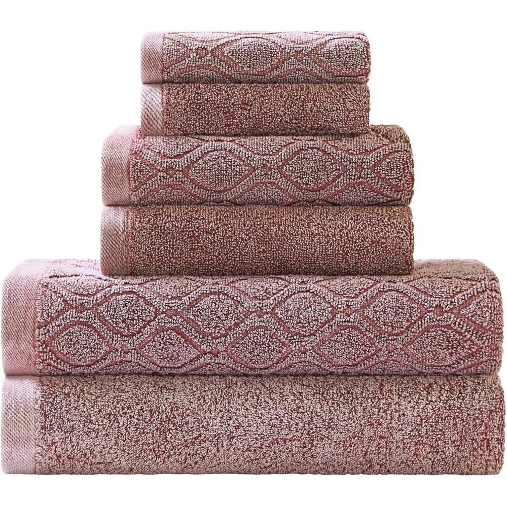 imageSuperior 100 Egyptian Cotton 500 GSM 6 Piece Towel Set 2 Face 2 Hand 2 Towels Ideal For Bathroom Kitchen or Beach Quick Dry Jacquard and Solid MidWeight CoralFig