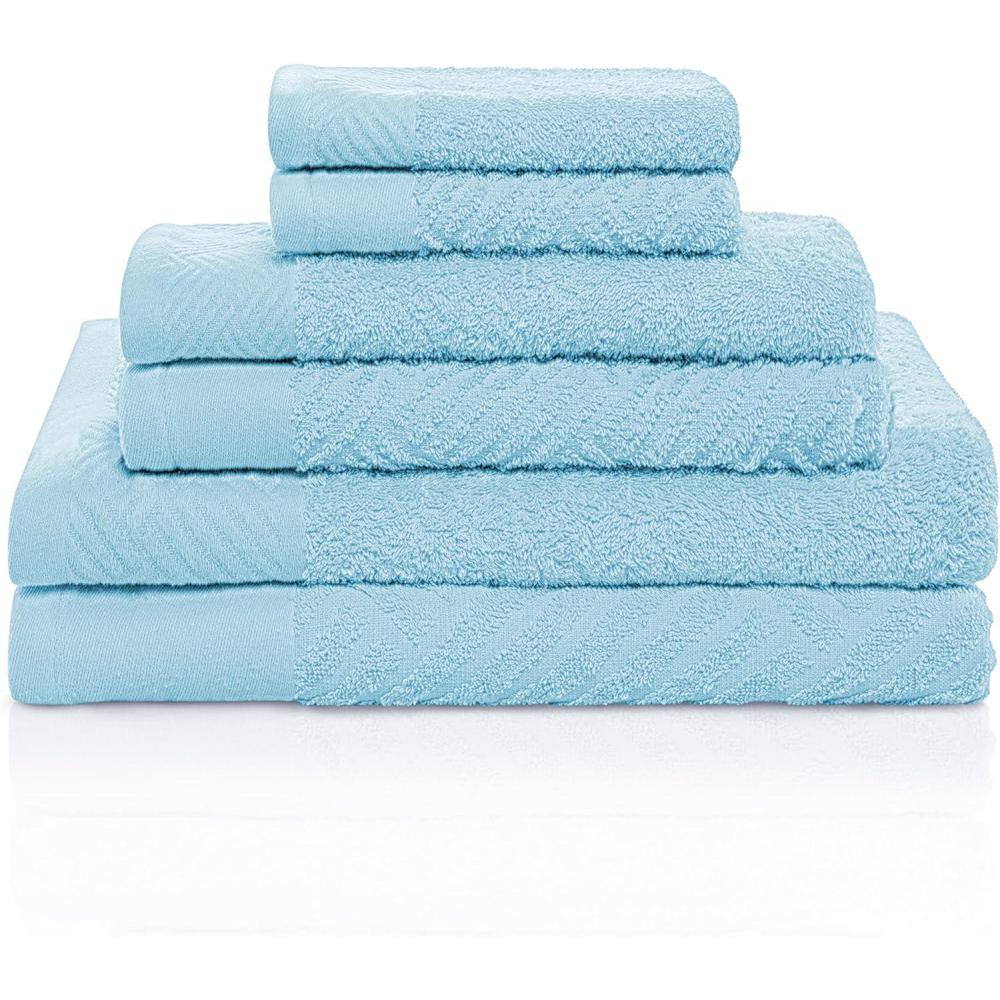 imageSuperior 100 Egyptian Cotton 500 GSM 6 Piece Towel Set 2 Face 2 Hand 2 Towels Ideal For Bathroom Kitchen or Beach Quick Dry Jacquard and Solid MidWeight CoralSky Blue