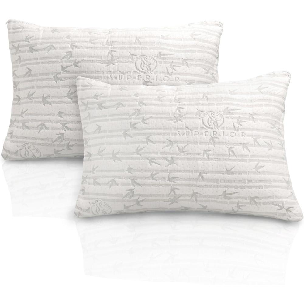 imageSuperior 2 Piece Pillow Set Breathable Cooling Rayon From Bamboo Removable Zipper Cover Throw Pillow For Comfortable Sleep Neck Side Back Support Shredded Memory Foam Filling 19quot x 36quot KingKing 2Pack