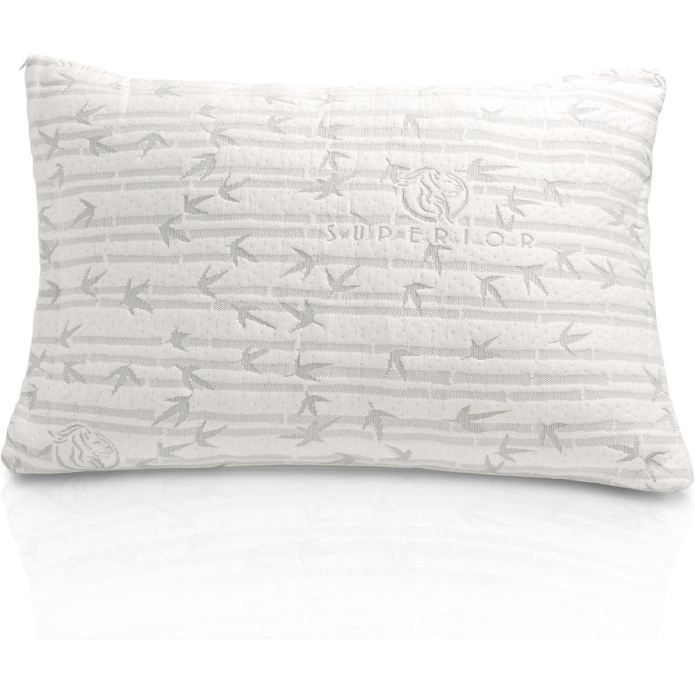 imageSuperior 2 Piece Pillow Set Breathable Cooling Rayon From Bamboo Removable Zipper Cover Throw Pillow For Comfortable Sleep Neck Side Back Support Shredded Memory Foam Filling 19quot x 36quot KingKing