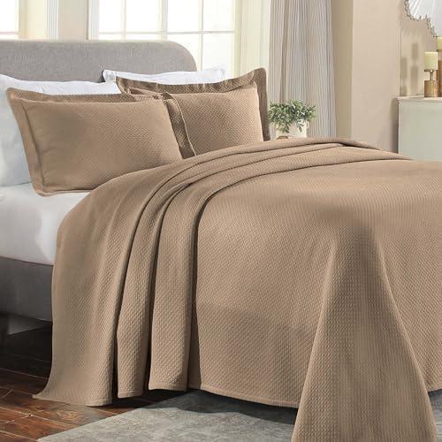 imageSuperior 2 Piece Solitaire Cotton Bedspread Set Home Bed Decor Decorative Bed Spread 1 Pillow Sham Medium Weight Blanket Matelasse Coverlet Bedding Textured Quilted Pattern Twin TaupeTaupe  Z
