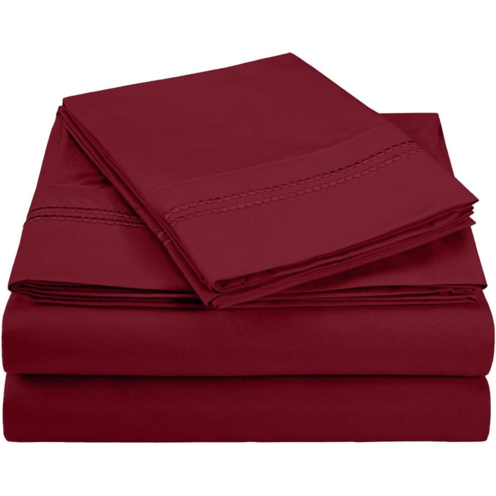 imageSuperior 2Line Bubble Embroidered Sheets Luxurious Silky Soft Light Weight Wrinkle Free Brushed Microfiber Twin Size 3 Piece Sheet Set TanBurgundy