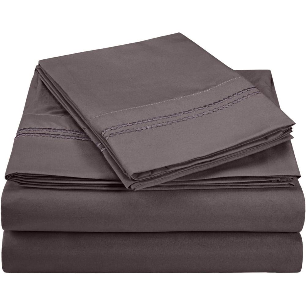 imageSuperior 2Line Bubble Embroidered Sheets Luxurious Silky Soft Light Weight Wrinkle Free Brushed Microfiber Twin Size 3 Piece Sheet Set TanCharcoal