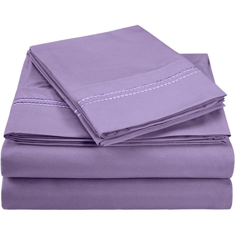 imageSuperior 2Line Bubble Embroidered Sheets Luxurious Silky Soft Light Weight Wrinkle Free Brushed Microfiber Twin Size 3 Piece Sheet Set TanLilac