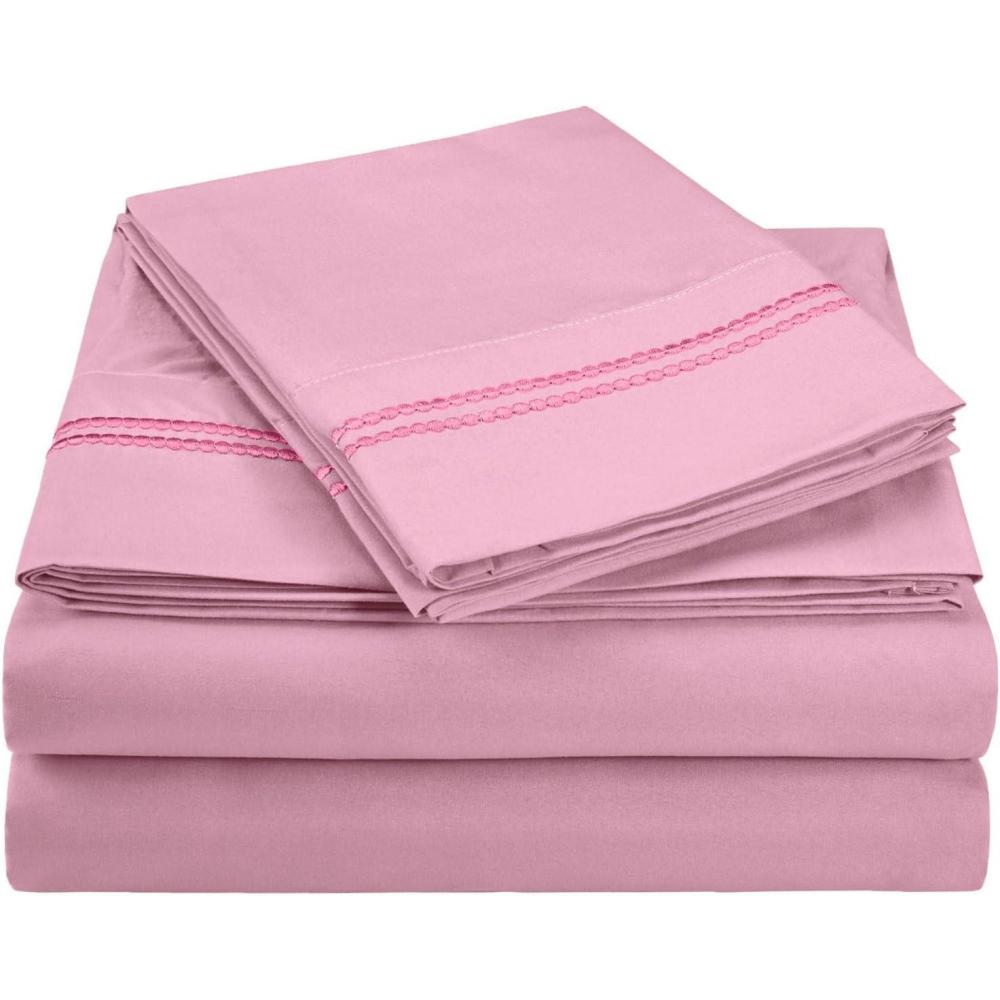 imageSuperior 2Line Bubble Embroidered Sheets Luxurious Silky Soft Light Weight Wrinkle Free Brushed Microfiber Twin Size 3 Piece Sheet Set TanPink