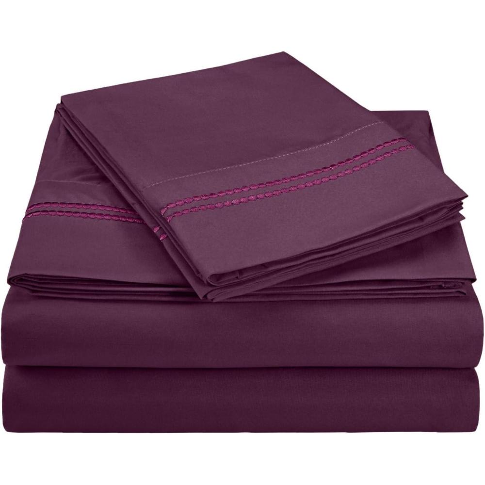 imageSuperior 2Line Bubble Embroidered Sheets Luxurious Silky Soft Light Weight Wrinkle Free Brushed Microfiber Twin Size 3 Piece Sheet Set TanPlum