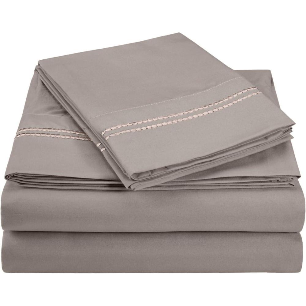 imageSuperior 2Line Bubble Embroidered Sheets Luxurious Silky Soft Light Weight Wrinkle Free Brushed Microfiber Twin Size 3 Piece Sheet Set TanSilver