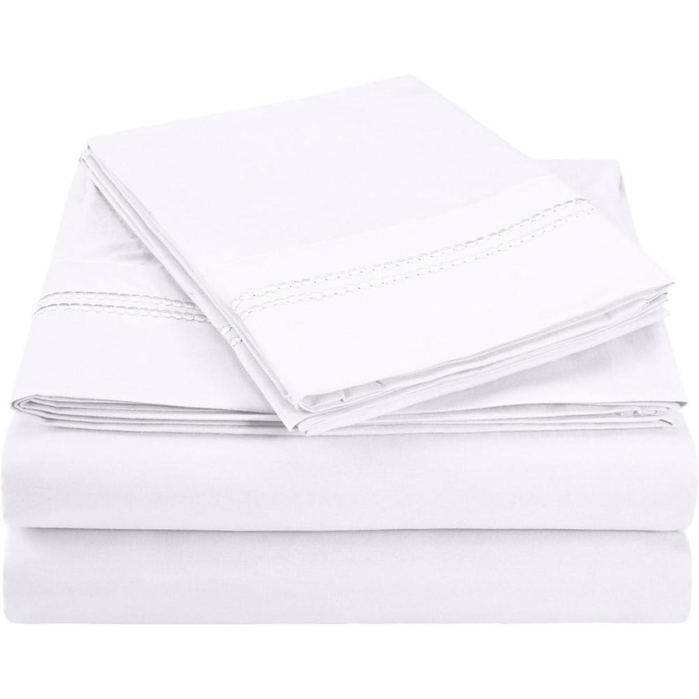 imageSuperior 2Line Bubble Embroidered Sheets Luxurious Silky Soft Light Weight Wrinkle Free Brushed Microfiber Twin Size 3 Piece Sheet Set TanWhite