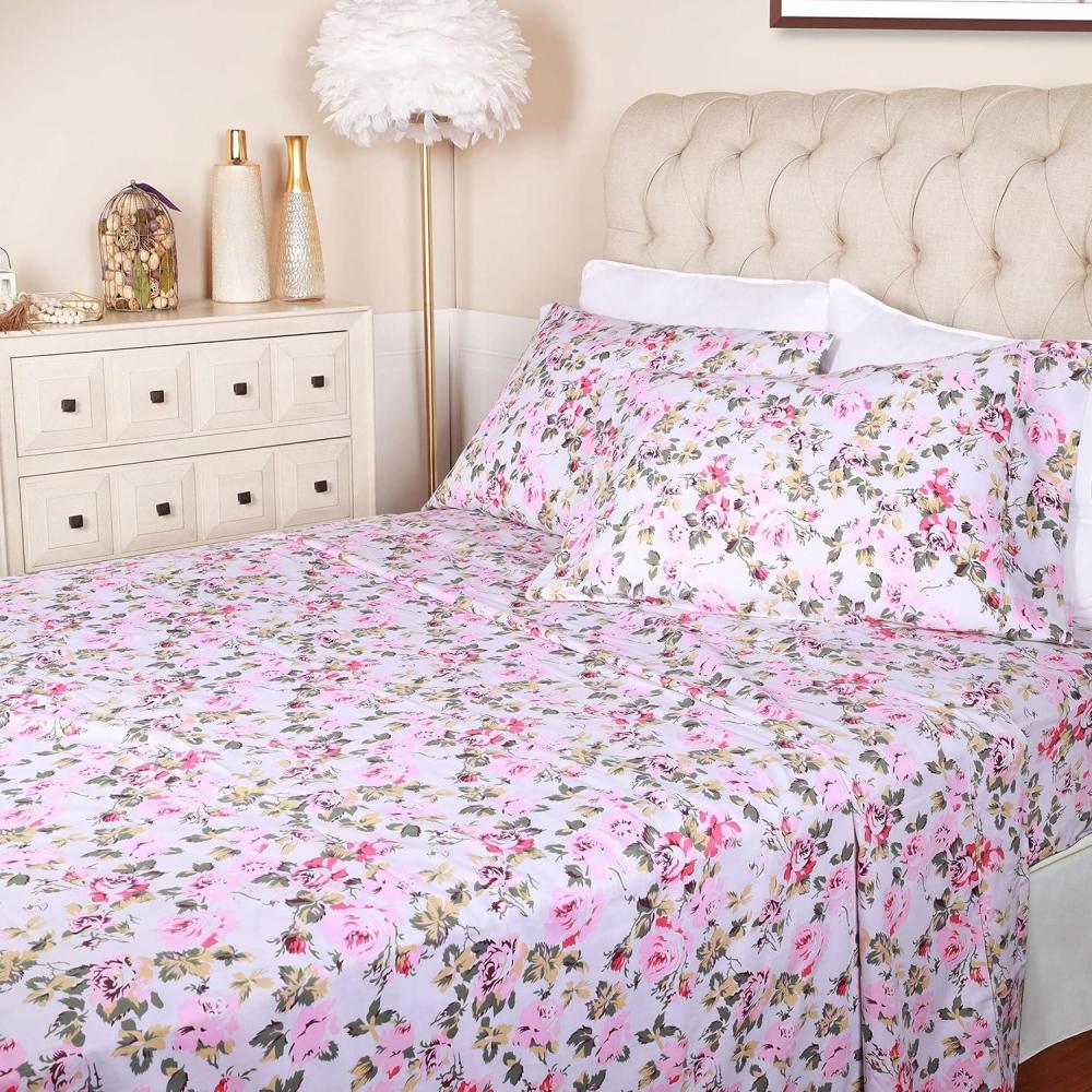 imageSuperior 300 Thread Count 3 Piece Cotton Single Ply Deep Pocket Solid Sheet Set Twin XLarge CoralFloral White