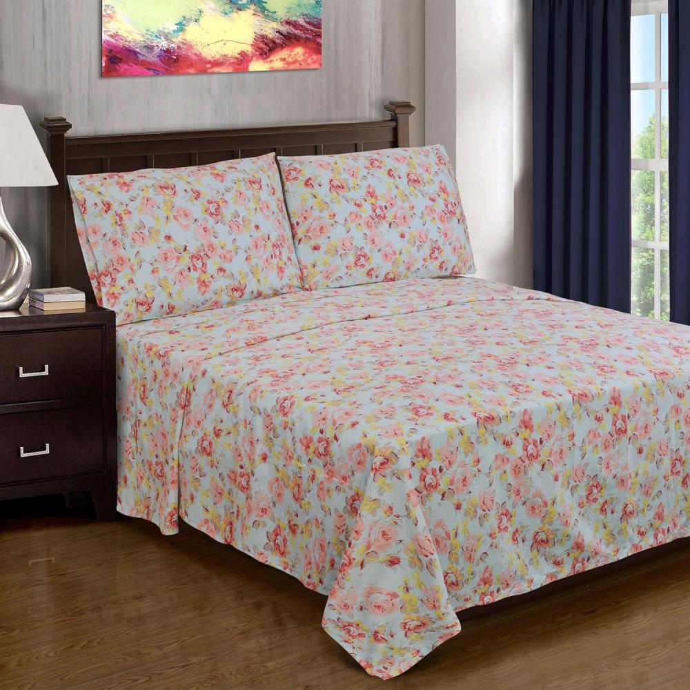 imageSuperior 300 Thread Count 3 Piece Cotton Single Ply Deep Pocket Solid Sheet Set Twin XLarge CoralLight Blue