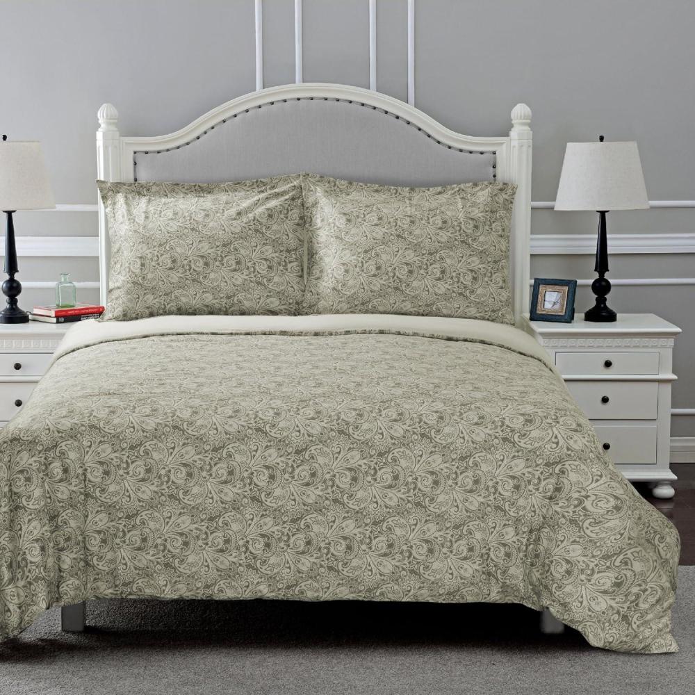 imageSuperior 300 Thread Count Cotton Print Duvet Cover Set Reversible FullQueen Maywood BlueMaywood Grey