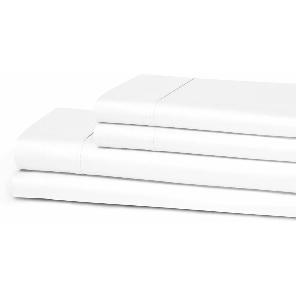 imageSuperior 300 Thread Count Cotton Sheets Modern Solid Deep Pocket Bed Sheets Lightweight 4 Piece Bed Sheet Set Includes One Flat One Fitted and Two Pillowcases Queen Navy BlueWhite