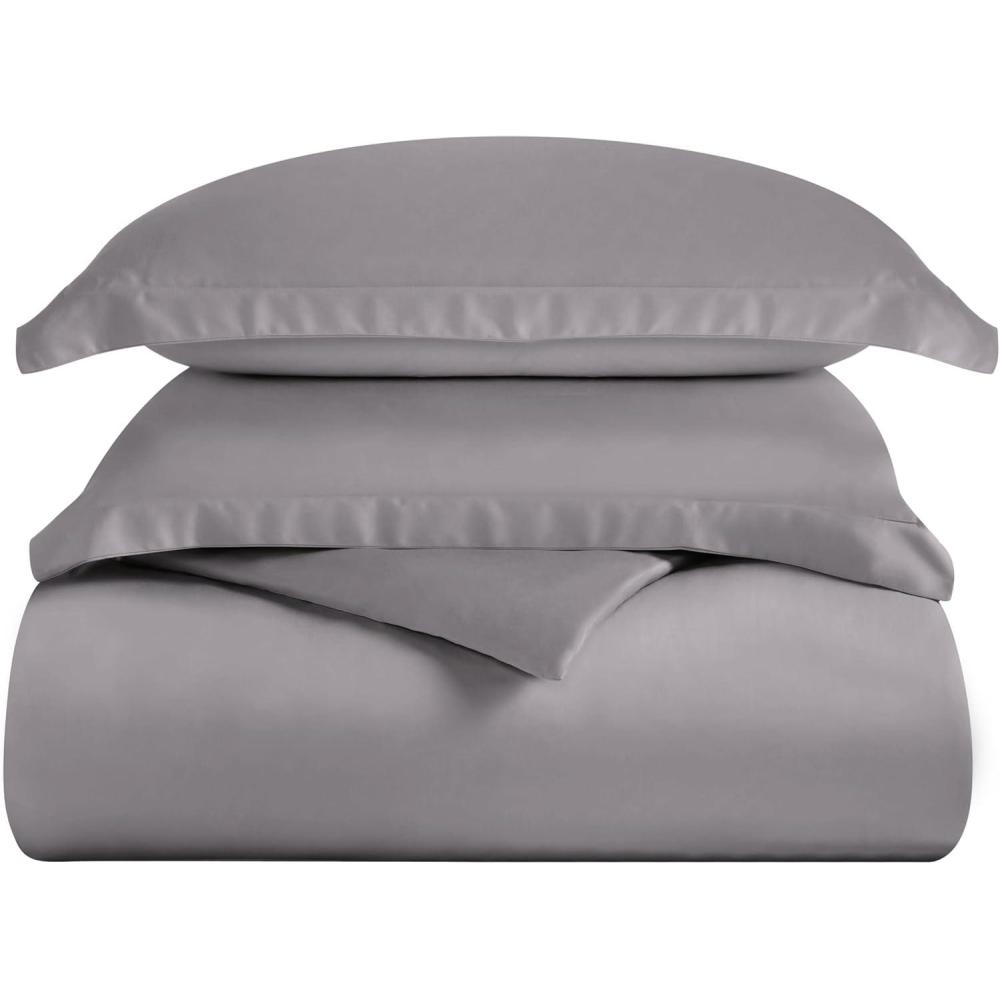 imageSuperior 300 Thread Count Duvet Cover Set 100 Modal from Beech Solid KingCalifornia King WhiteGrey
