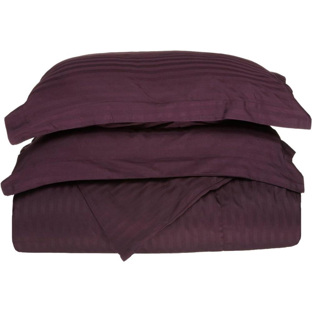 imageSuperior 300Thread Duvet Cover Set Premium LongStaple Cotton Twin BlackPlum Stripe