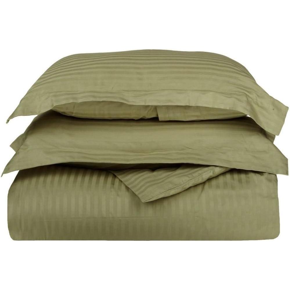 imageSuperior 300Thread Duvet Cover Set Premium LongStaple Cotton Twin BlackSage Stripe