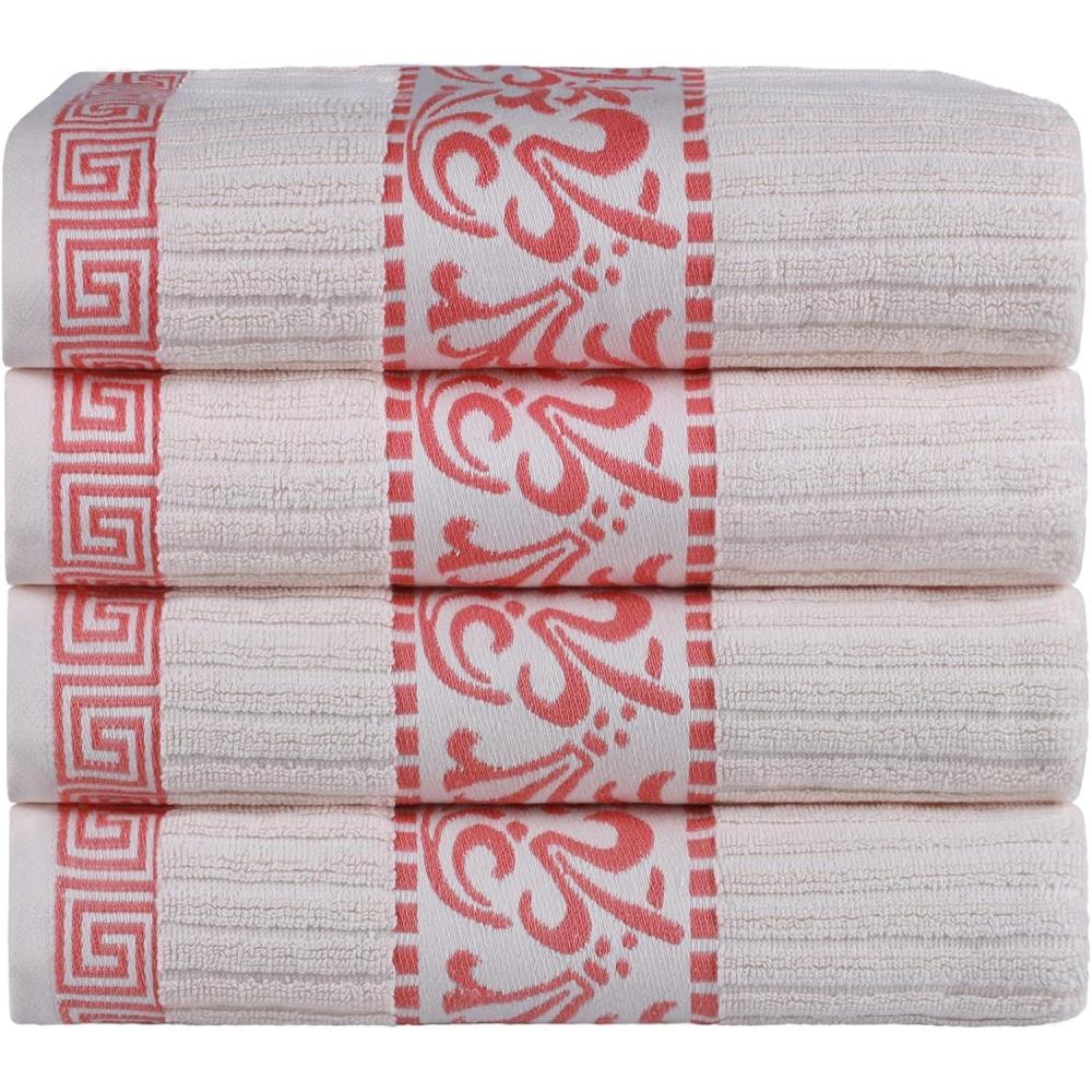 imageSuperior 6Piece Cotton Towel Set Decorative Greek Pattern Home Essentials Absorbent Towels Bathroom Decor Spa Resort Includes 2 Hand 2 Face and 2 Bath Towels Athens Collection GreyIvorycoral