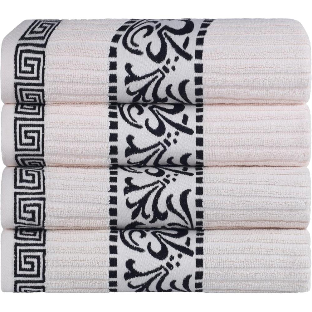 imageSuperior 6Piece Cotton Towel Set Decorative Greek Pattern Home Essentials Absorbent Towels Bathroom Decor Spa Resort Includes 2 Hand 2 Face and 2 Bath Towels Athens Collection GreyIvoryblack