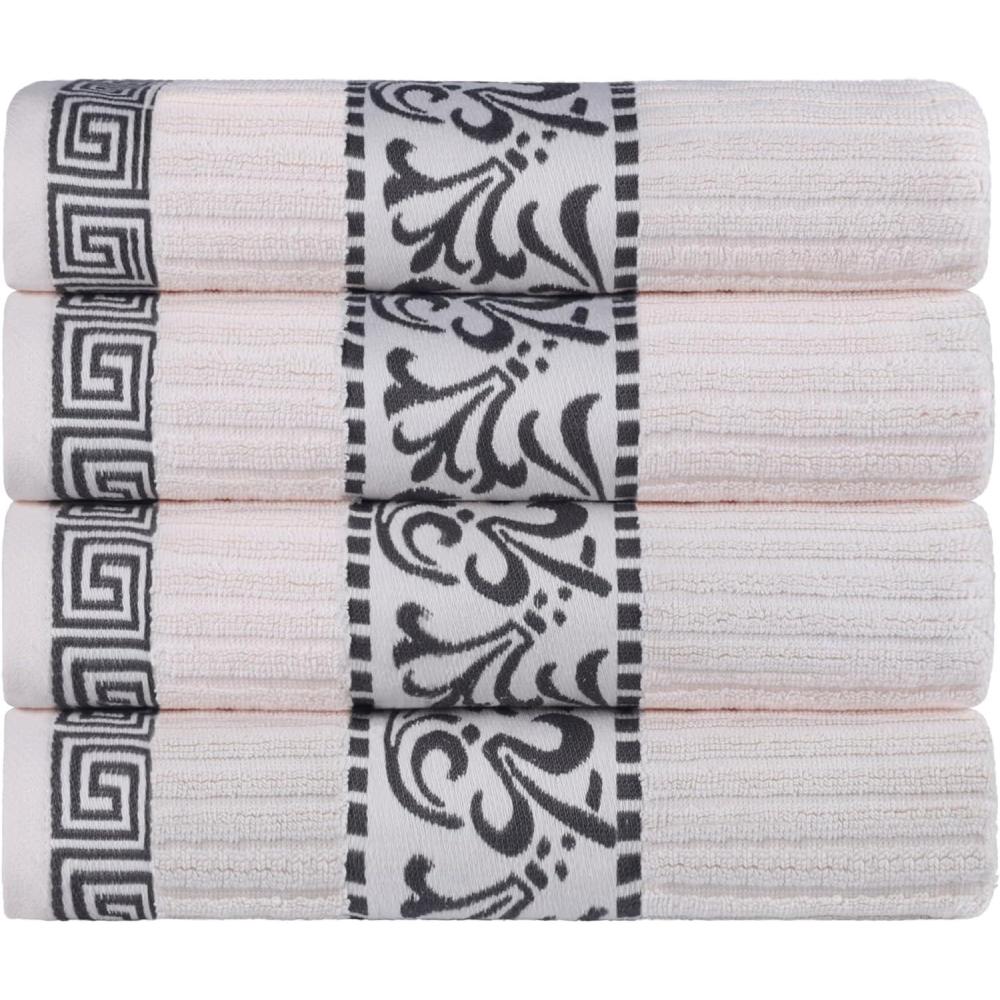 imageSuperior 6Piece Cotton Towel Set Decorative Greek Pattern Home Essentials Absorbent Towels Bathroom Decor Spa Resort Includes 2 Hand 2 Face and 2 Bath Towels Athens Collection GreyIvorygrey