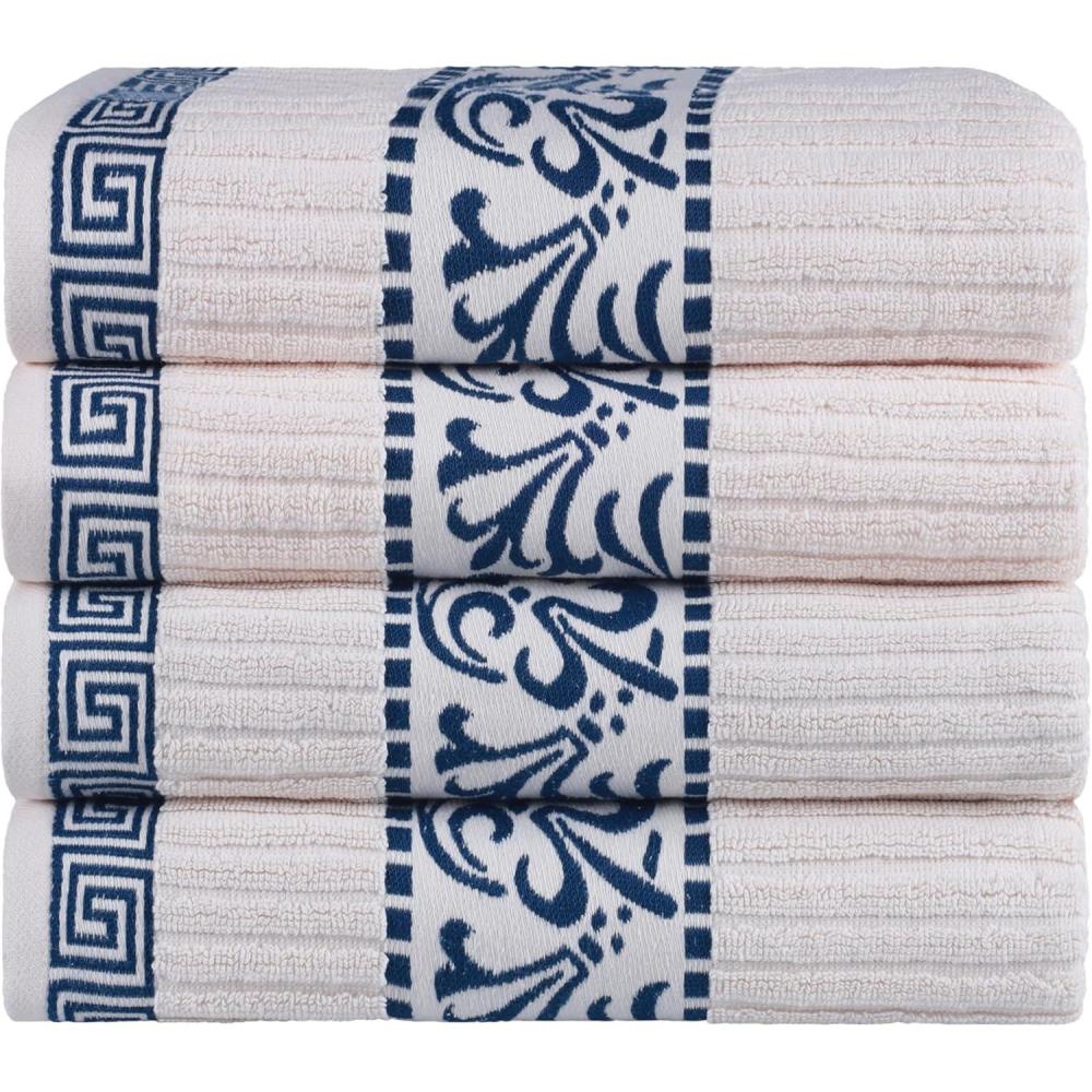 imageSuperior 6Piece Cotton Towel Set Decorative Greek Pattern Home Essentials Absorbent Towels Bathroom Decor Spa Resort Includes 2 Hand 2 Face and 2 Bath Towels Athens Collection GreyIvorynavy