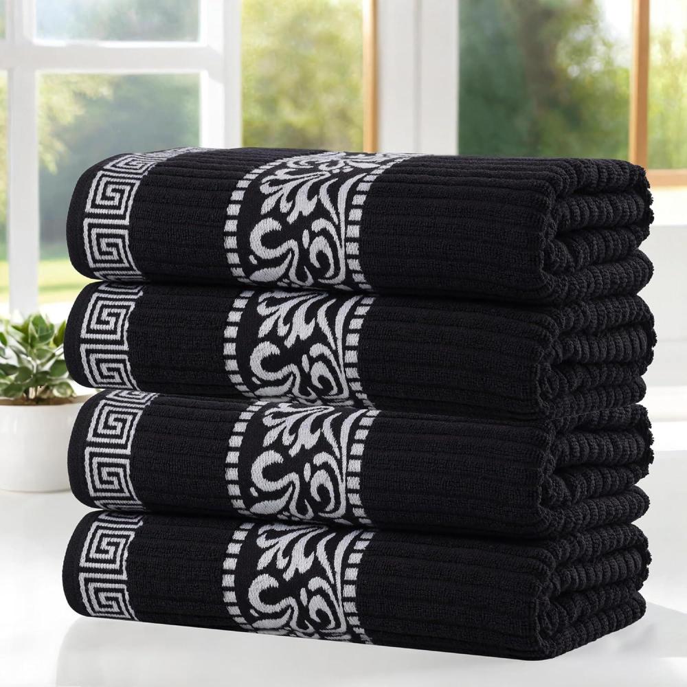 imageSuperior 6Piece Cotton Towel Set Decorative Greek Pattern Home Essentials Absorbent Towels Bathroom Decor Spa Resort Includes 2 Hand 2 Face and 2 Bath Towels Athens Collection GreyBlackwhite