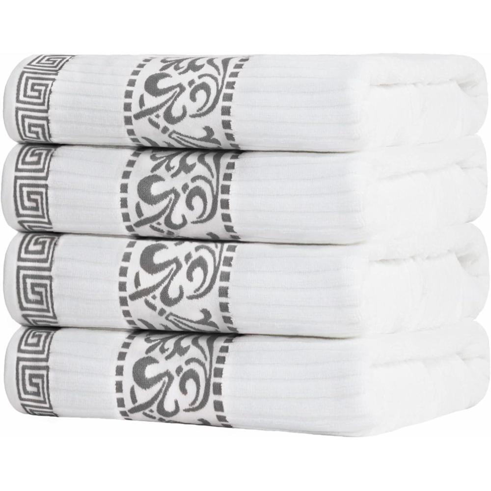 imageSuperior 6Piece Cotton Towel Set Decorative Greek Pattern Home Essentials Absorbent Towels Bathroom Decor Spa Resort Includes 2 Hand 2 Face and 2 Bath Towels Athens Collection GreyGrey