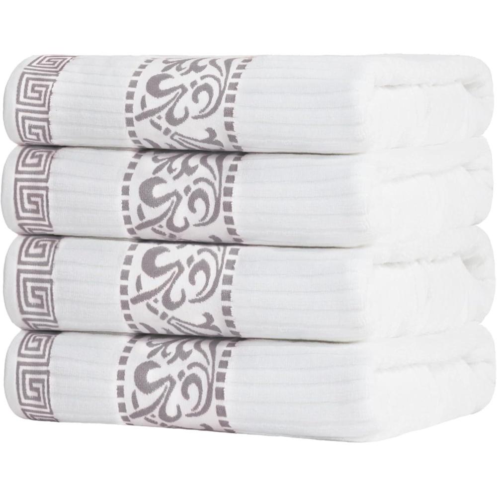 imageSuperior 6Piece Cotton Towel Set Decorative Greek Pattern Home Essentials Absorbent Towels Bathroom Decor Spa Resort Includes 2 Hand 2 Face and 2 Bath Towels Athens Collection GreyChrome