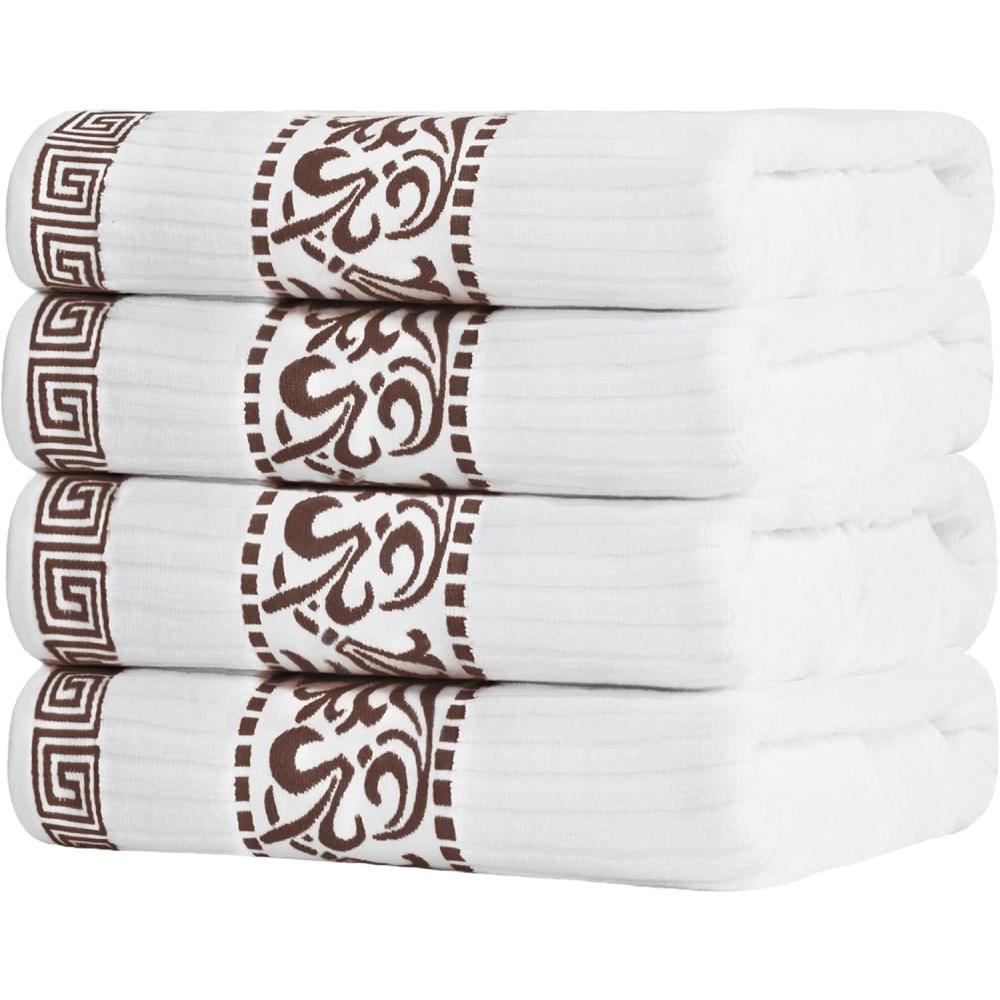 imageSuperior 6Piece Cotton Towel Set Decorative Greek Pattern Home Essentials Absorbent Towels Bathroom Decor Spa Resort Includes 2 Hand 2 Face and 2 Bath Towels Athens Collection GreyChocolate
