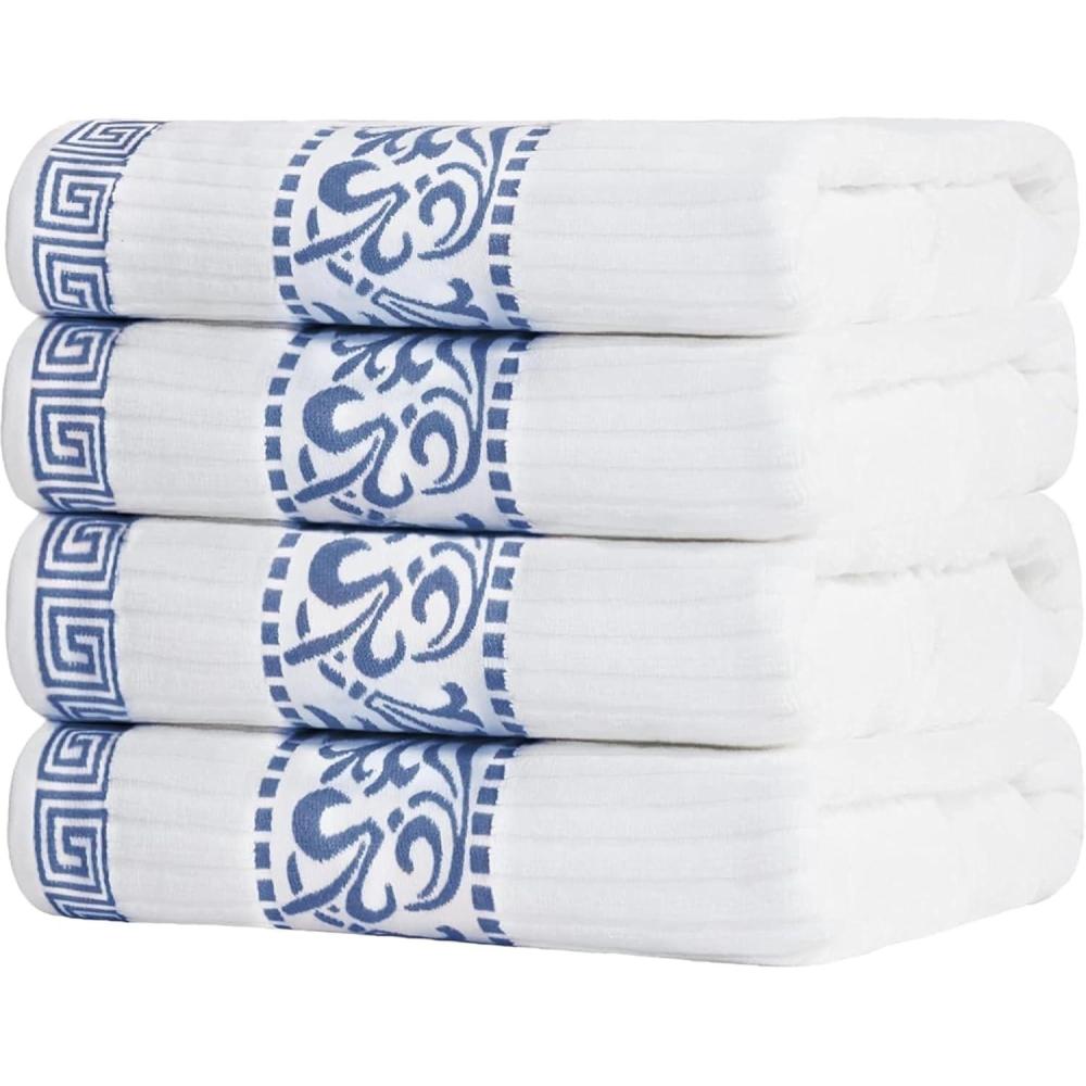 imageSuperior 6Piece Cotton Towel Set Decorative Greek Pattern Home Essentials Absorbent Towels Bathroom Decor Spa Resort Includes 2 Hand 2 Face and 2 Bath Towels Athens Collection GreyNavy Blue