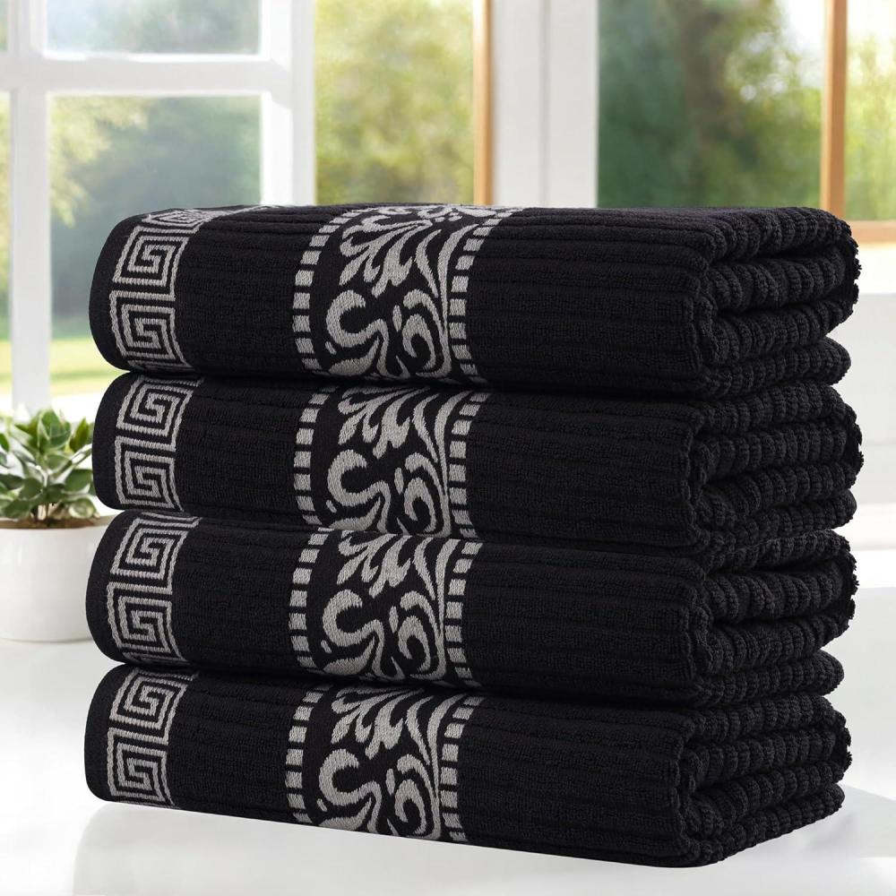 imageSuperior 6Piece Cotton Towel Set Decorative Greek Pattern Home Essentials Absorbent Towels Bathroom Decor Spa Resort Includes 2 Hand 2 Face and 2 Bath Towels Athens Collection GreyBlackchrome
