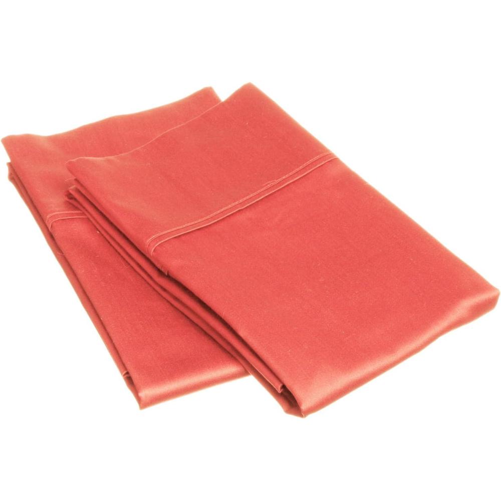 imageSuperior 700 Thread Count Egyptian Cotton Pillowcase Bed Set Modern Solid Sateen Naturally Breathable and Cooling Extra Comfort Pillow Cover Includes Two Pillowcases Standard CoralCoral